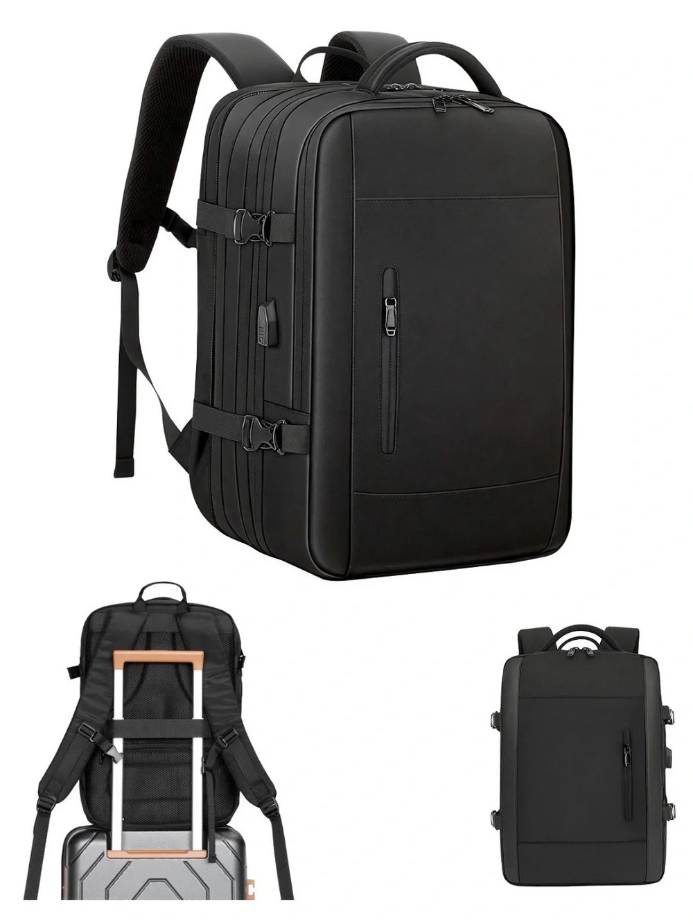 Black Men's Women’s Travel Backpack – Sleek Commuter Bag